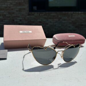 Miu Miu SMU 55R Heart Cat Eye Gold Metal Blue Gradient Sunglasses